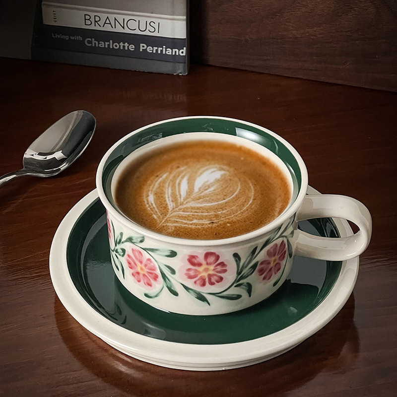 Coffee Tea Latte - Ceramic Cup Finnish Vintag Hand-painted Floral