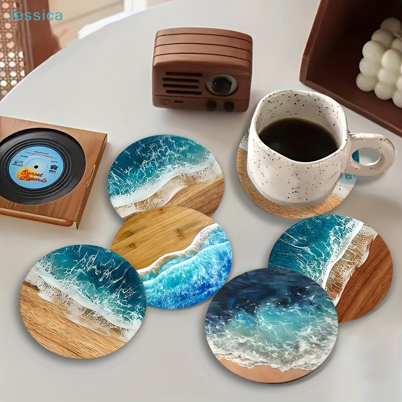 Coffee Tea Games - ♥Ocean Wave & Wood Grain Coasters