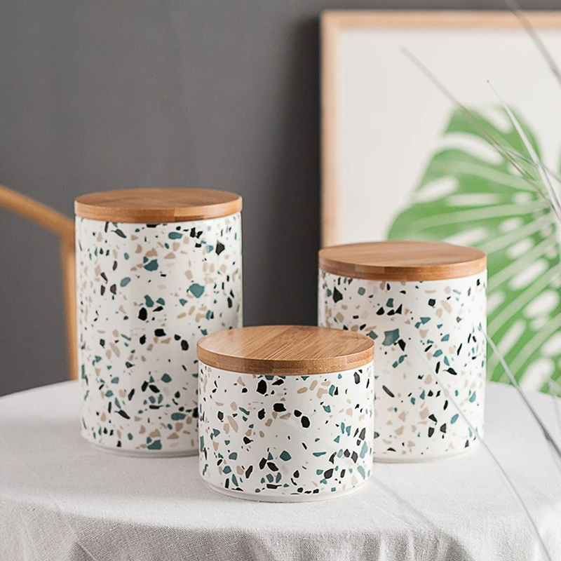 Coffee Tea Sugar Canister Set - Household Storage Supplies Terrazzo Pattern Sealed