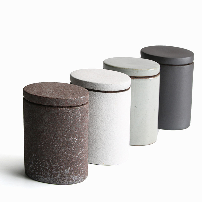 Coffee Tea Sugar Canister Set - Vintage Stoneware Tea Jar Cylindrical Ceramic