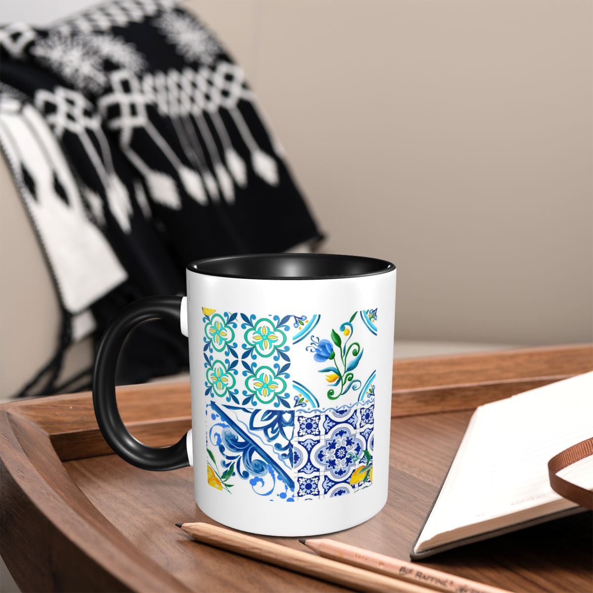 Lemon Tea Coffee - Sicilian Tiles Mediterranean Mosaic Lemons Mug