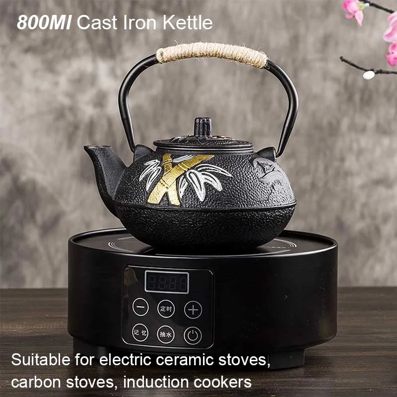 800ML Plum and Bamboo Painted  - đánh giá và giá Cast Iron Teapot