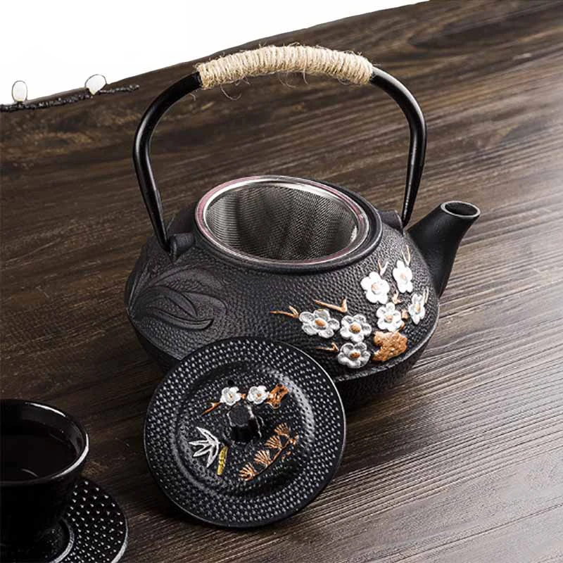 800ML Plum and Bamboo Painted  - đánh giá và giá Cast Iron Teapot