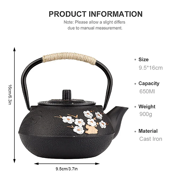 800ML Plum and Bamboo Painted  - đánh giá và giá Cast Iron Teapot