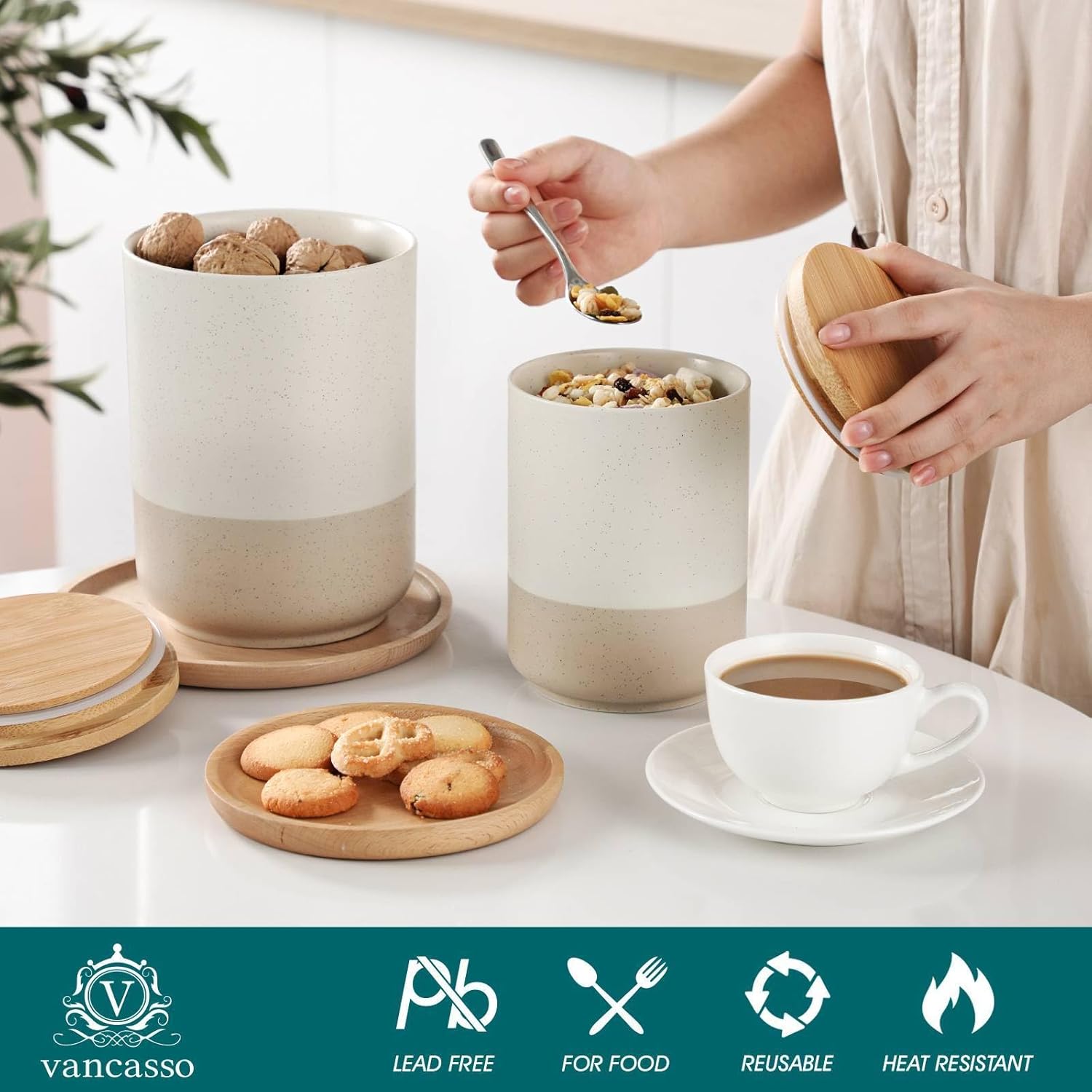 Sabine Ceramic Canister Set wi - đánh giá và giá Coffee Tea Set