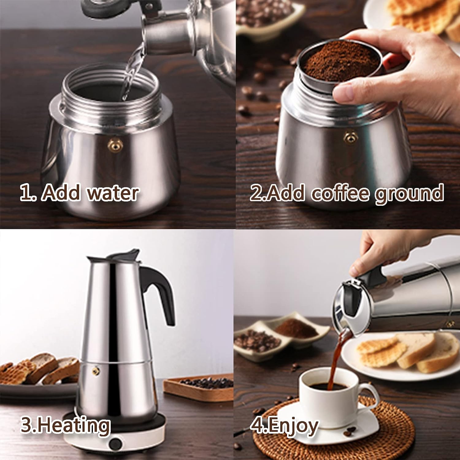 4/6/9 Cups Moka Pot Caffe Mach - đánh giá và giá Coffee Tea Chocolate