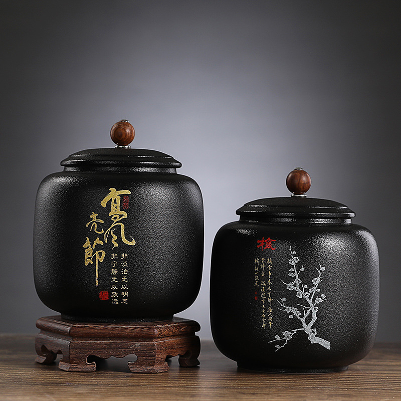 Black Ceramic Sealed tea can G - đánh giá và giá Coffee Tea Font