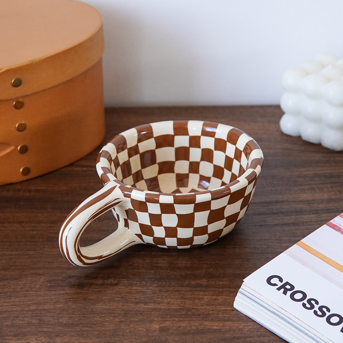 1Pc 220ml Checkerboard Ceramic - đánh giá và giá Coffee Tea Latte