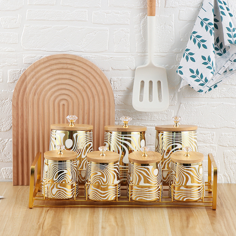 Set of 7 Color Glazed Ceramic  - đánh giá và giá Coffee Tea Sugar Canister Set